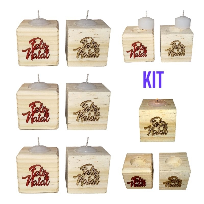 Castiçal de madeira Kit 15 20 30 Decoração de Natal Enfeite de natal para mesa Castiçal decorativo natal Decoração mesa de natal Castiçal natalino Velas natalinas