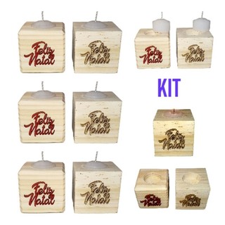 Castiçal de madeira Kit 15 20 30 Decoração de Natal Enfeite de natal para mesa Castiçal decorativo natal Decoração mesa de natal Castiçal natalino Velas natalinas