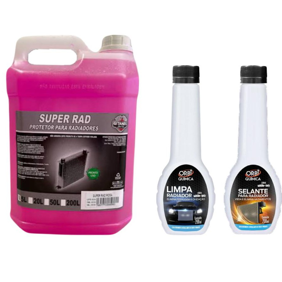 Aditivo Radiador Rosa Pronto para Uso Organico 5L Gitanes, Limpa Radiador e Selante para Radiador 200ML Orbi