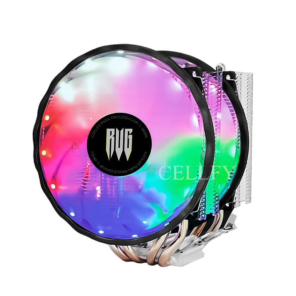 Cooler Ventoinha Dual Fan RGB LED 120mm Duplo P/ Processador Super Silencioso PC INTEL KP-VR305