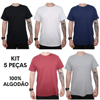 KIT 5 Camiseta Masculina Lisa Básica 100% Algodão