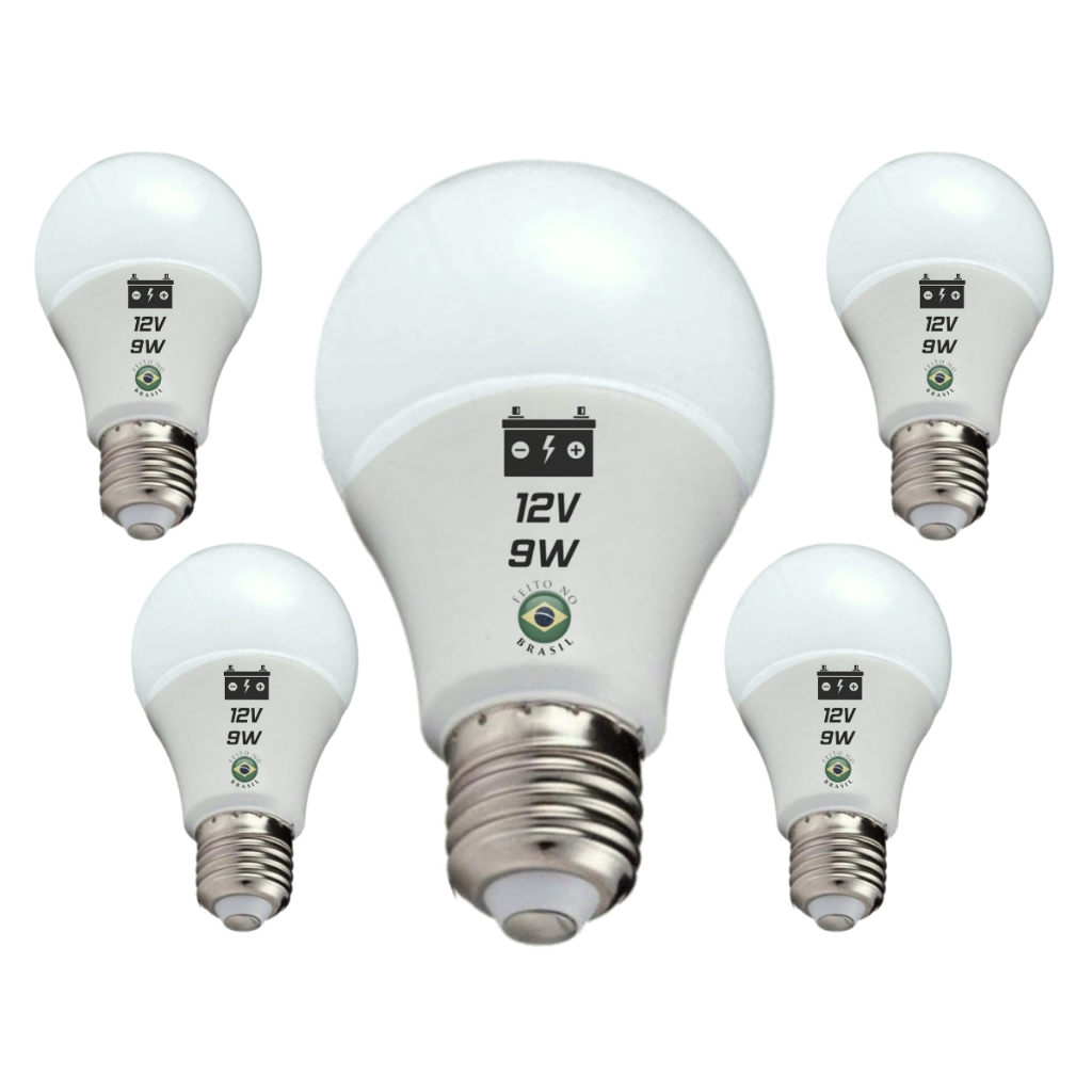Lâmpada Led Bateria 12V 9W Rosca E27 Ideal para Food Trucks Pescaria Acampamento Kit 5un em Oferta na Shopee