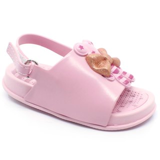 Sandália Papete Infantil Menina Plugt Urso Laço Brilho Glitter Rosa Claro