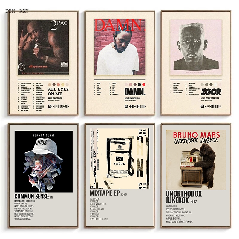 Quadros álbum de música capas cartaz rapper 2pac hiphop cantor álbum capa arte da parede fotos decoração do quarto