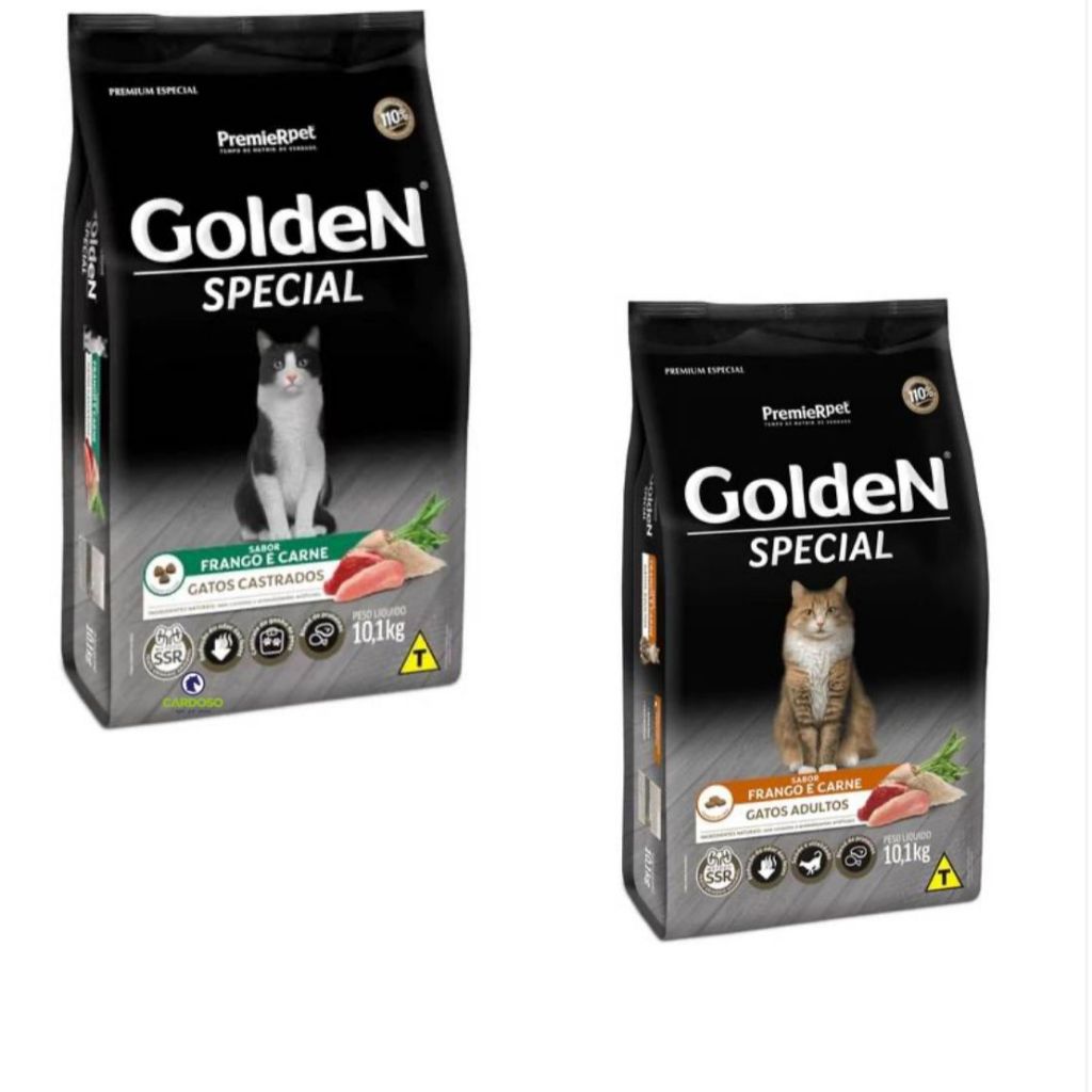 Ração Golden Special Gatos Sabor Frango e Carne 10,1kg para gatos Adultos Castrados e não Castrados