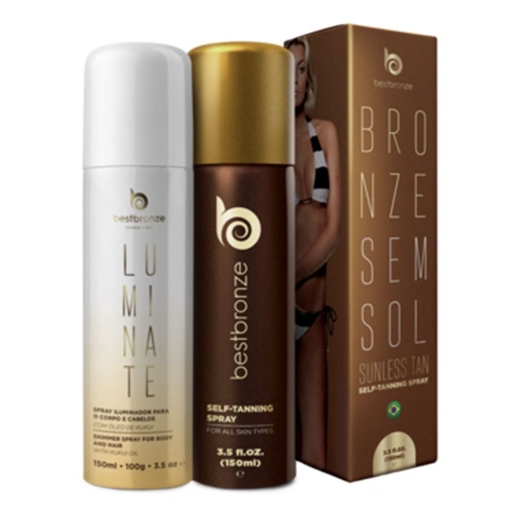 Autobronzeador Spray + Maquiagem Iluminador para o Corpo e Cabelo Luminate - Loja Oficial Best Bronze