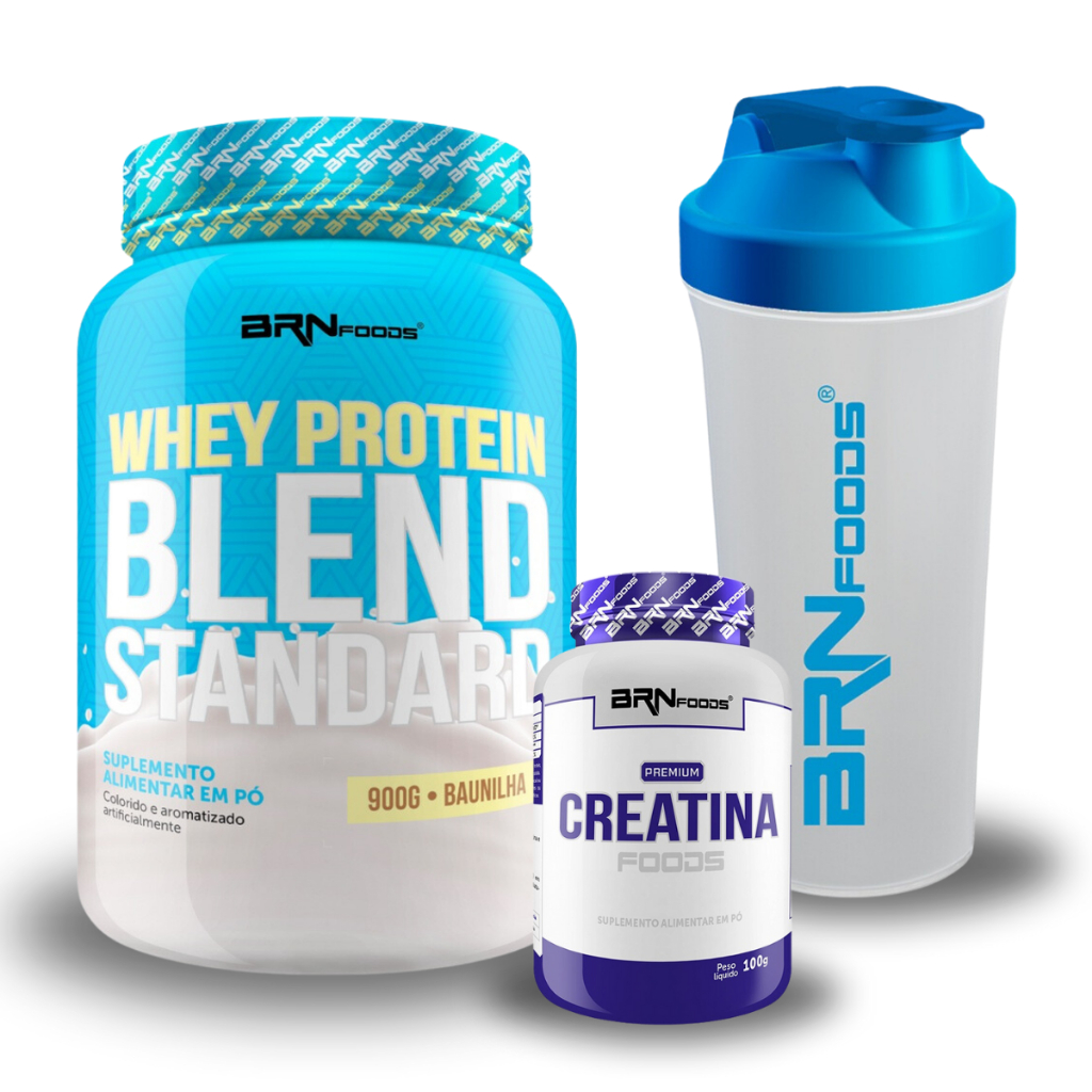 Kit Whey Protein Blend Standard 900g + Creatina Premium 100g + Coqueteleira - BRN Foods