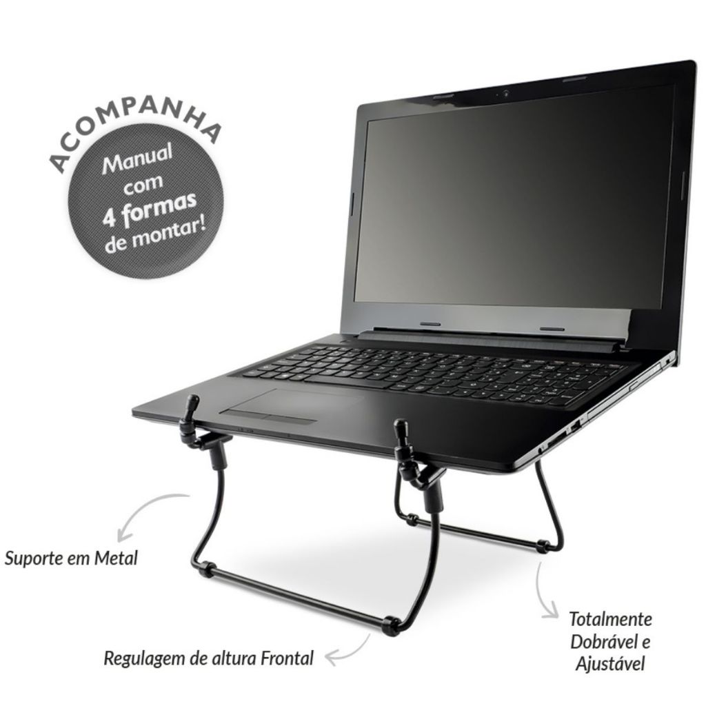 Suporte Apoio De Notebook Laptop Compacto Articulado Portátil / Home Office / Suporte Notebook / Base notebook / Cooler Notebook (Preto)