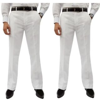 Kit 2 Calça Masculina Social Branca Oxford com 2 bolsos