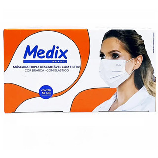 Máscara descartável tripla com elástico Medix 50 und Branca