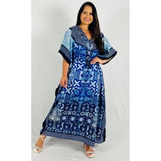vestido kaftan indiana estampada plus size saída de praia