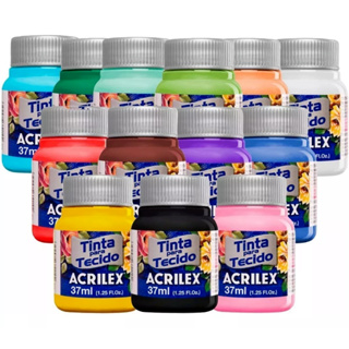 kit tinta De Tecido - tinta Para Tecido 37ml Acrilex com 10/12 / 18 / 24 / 30 / 36 / 40 cores em Oferta na Shopee