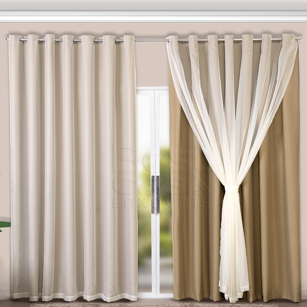 Cortina Blackout Com Voil 2,80m X 2,30m para varão simples – Cortina Para janela de Sala ou Quarto
