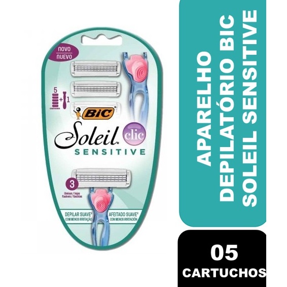 Aparelho depilatório Descartável Bic Soleil Sensitive Clic 5 cartuchos + 1 aparelho