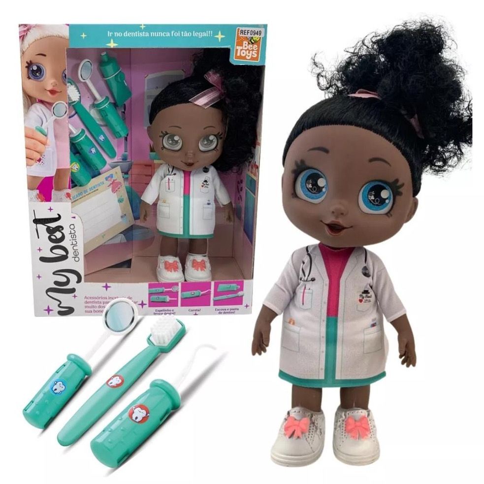 Boneca Dentista My Best Negra 32 cm Com Acessórios Emborrachada - Aproveite