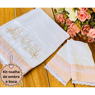 Kit Toalhas Fralda De Ombro E Boca Para Bebe Tema Ramos Com Flores Rose