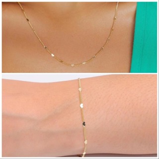 kit colar + pulseira coracao folheado a ouro 18k em Oferta na Shopee