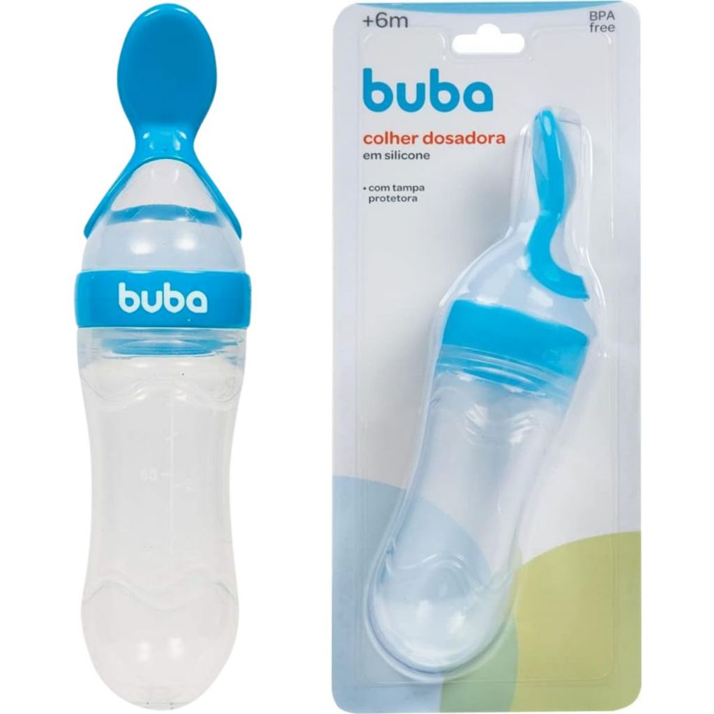 Colher Dosadora Silicone Azul P/ Papinha Leite Frutas - Buba