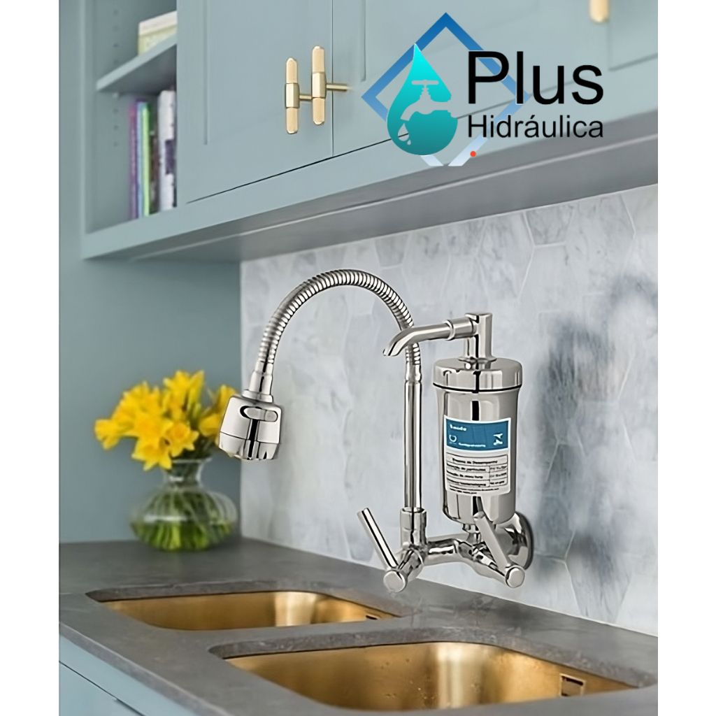 Torneira Com Filtro Gourmet de Parede aço Inox Metal