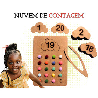 Rêf 085 - Jogo Pedagógico Nuvem de Contagem 1 à 20 - Placa de Matemática Brinquedo Educativo Sensorial Didático