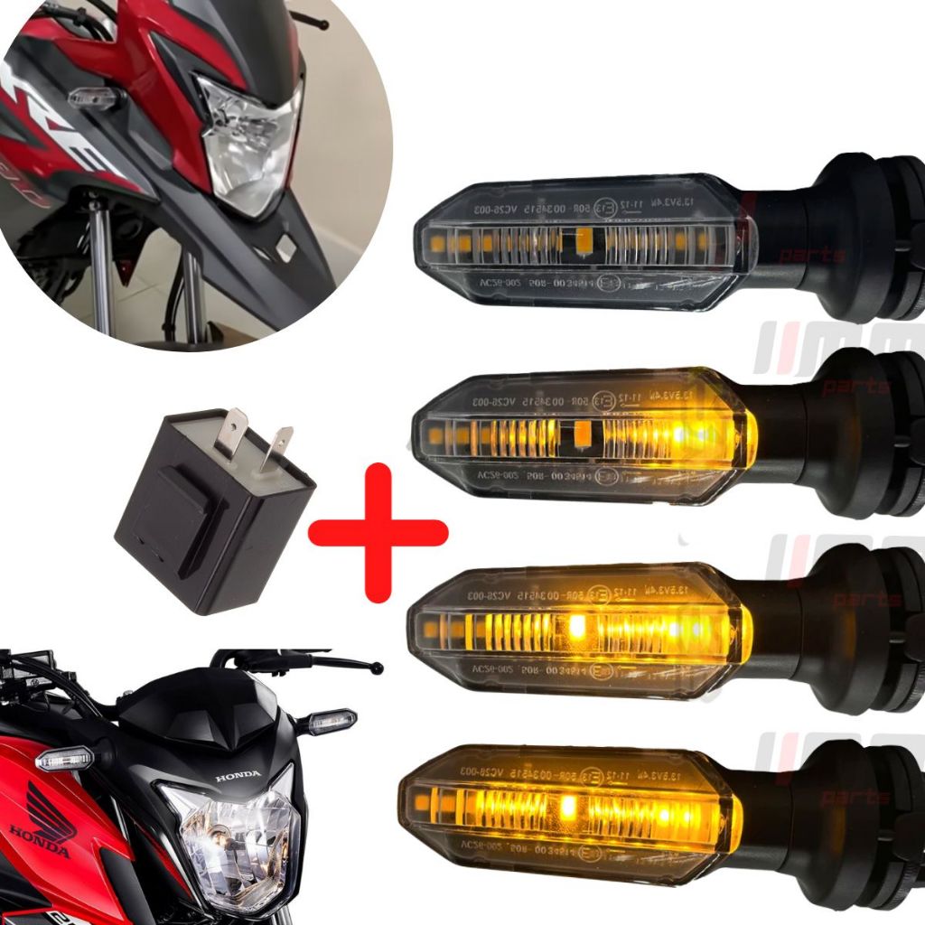 Kit 4 Setas Led Sequencial Honda + Rele pisca CG 125 150 160 XRE 300 190 Bros 150 160 twister CB 300 Titan Fan Start Cargo