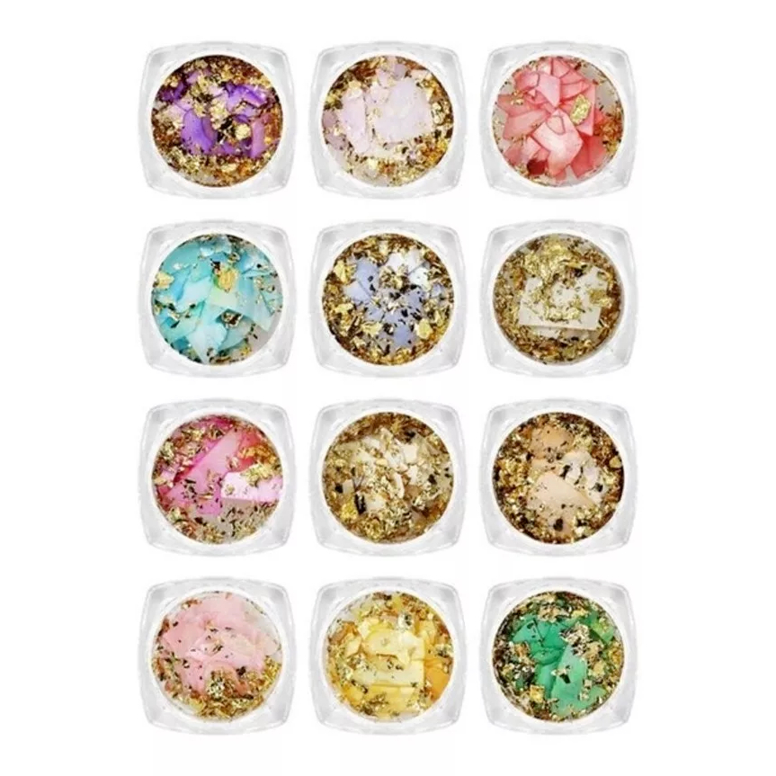 Kit 12 Madre Peróla Com Fio De Ouro Decoração Unhas Acrigel