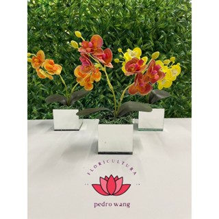 Kit três vasinhos de Mini Orquidea Artificial Vaso De Espelho De Vidro Para Decoração De Casa, Casamentos, Festas