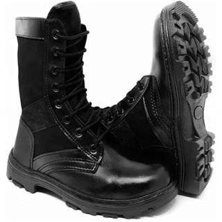 Coturno Bota Militar Masculino Tático De Couro Legitimo Reforçado Costurado Super Leve Mac...