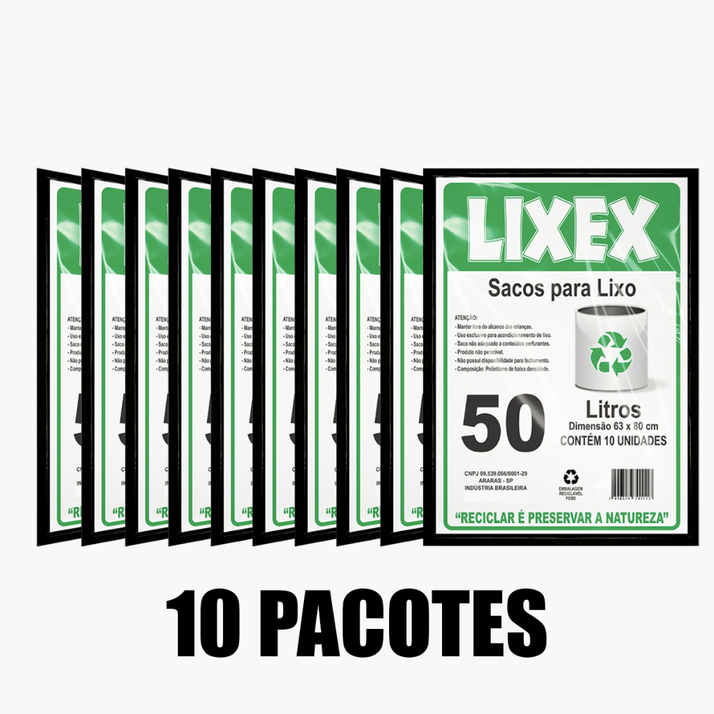 Saco de Lixo 50 Litros  - Lixex - 10 pacotes (100 sacos de 50 litros) em Oferta na Shopee