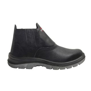 Bota Botina de Segurança para  Pedreiro de Couro Preto Monodensidade Bico de Pvc para Serviços Gerais Cartom