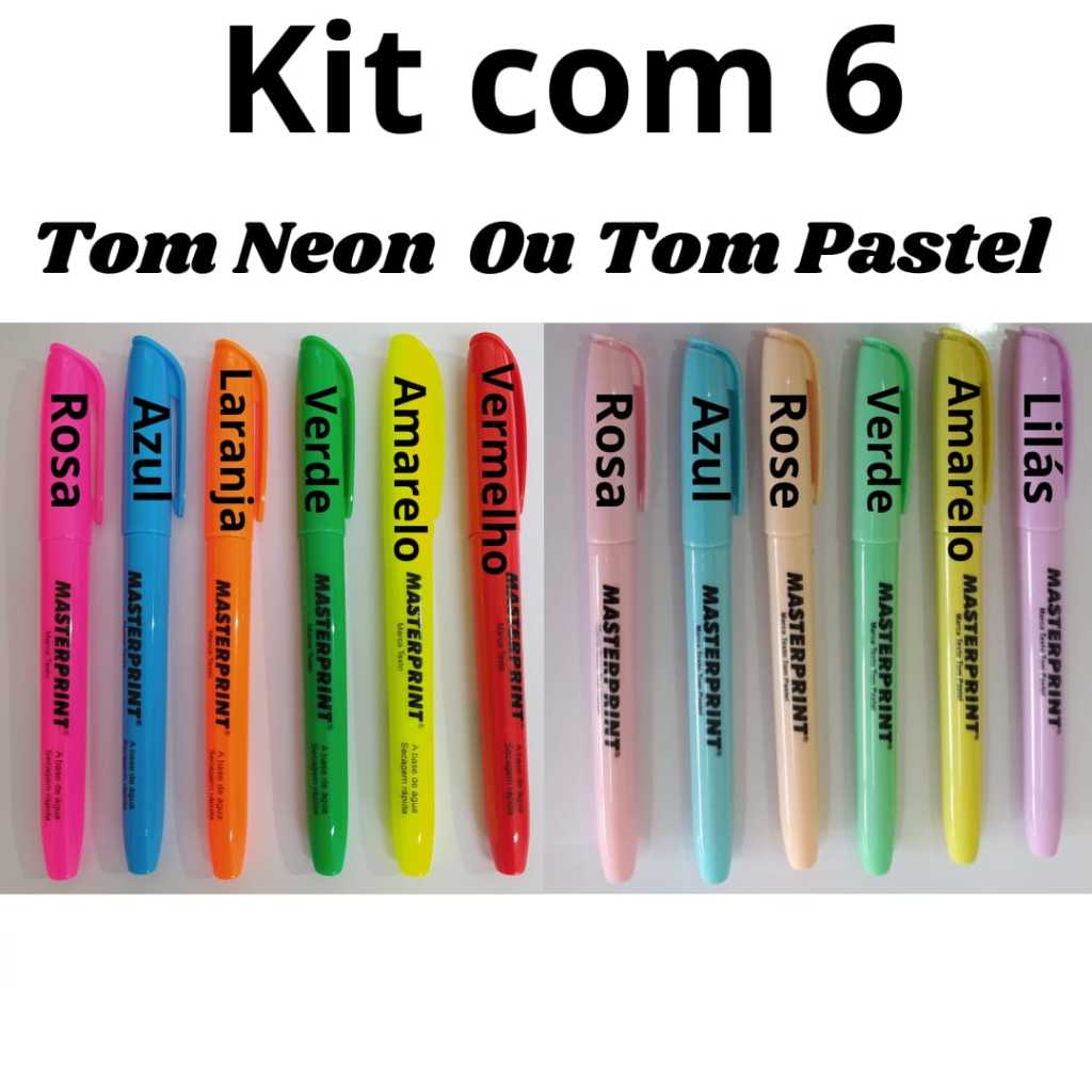 Kit 6 Marca TextoTom Neon ou Pastel 6 Canetas Masterprint em Oferta na Shopee