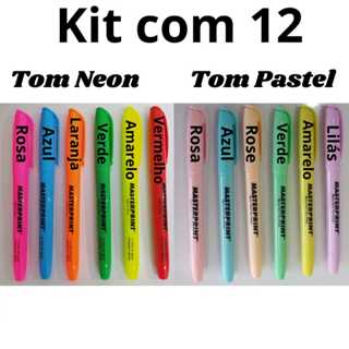Kit 12 Canetas Marca Texto 6 Neon e 6 pastel Masterprint em Oferta na Shopee