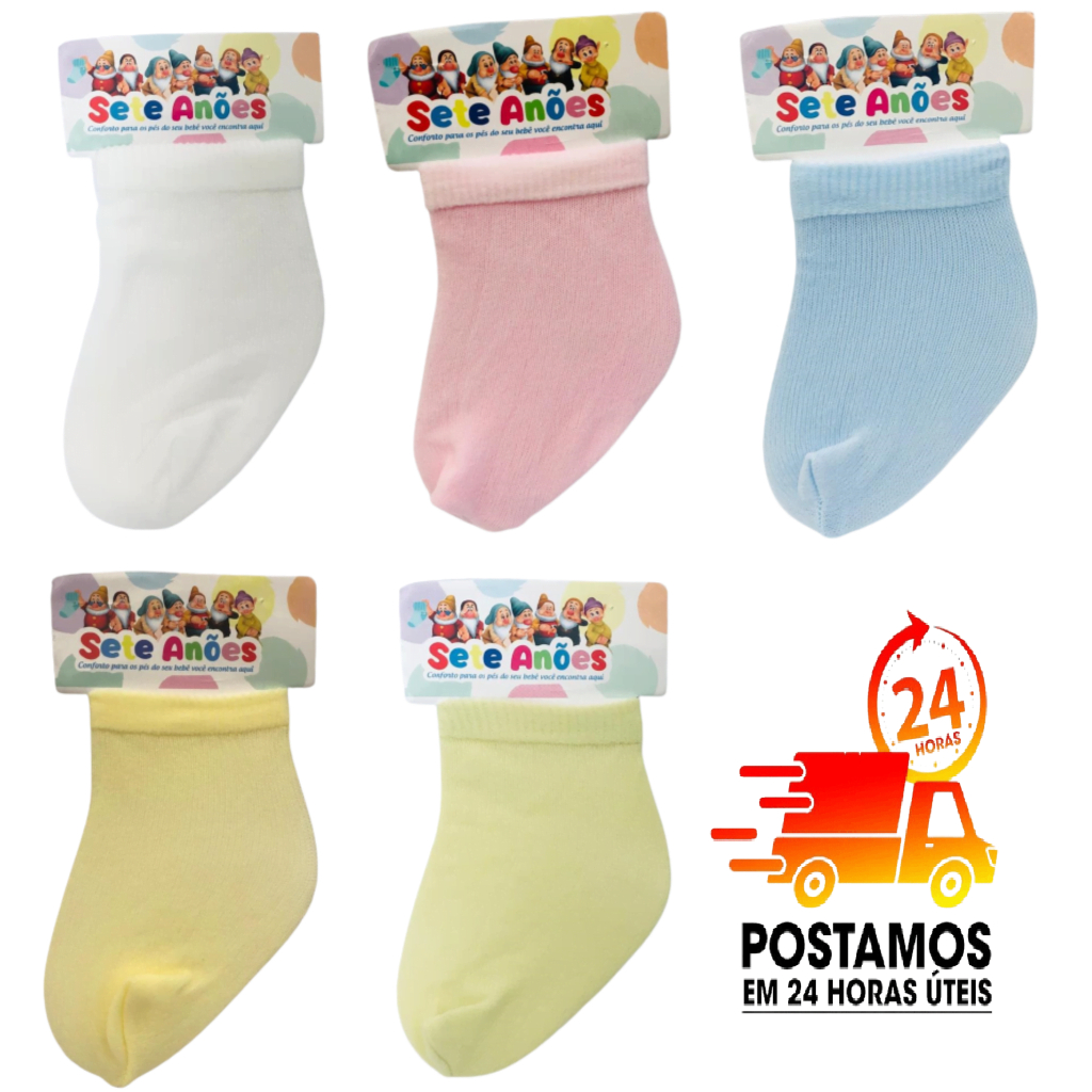 Kit 12 Pares de Meias para Bebê Recém Nascido - saída de maternidade Sortidas - 0 a 06 meses