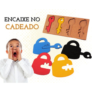 Rêf 071 - Brinquedos Educativos Jogo de encaixe no cadeado em Mdf 3mm, Cognitivo madeira mdf, jogo tabuleiro pedagógico didático, alfabeto, Montessori, autista atividade educativa sensorial, desenvolvimento da criança, Coordenação motora fina.