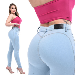 Calça Jeans Feminina Sem Bolso Cintura Alta Levanta Bumbum Com Lycra em Oferta na Shopee