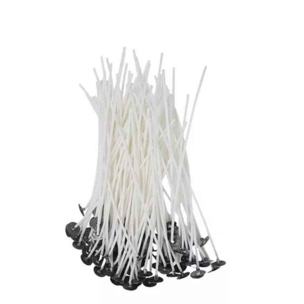 Kit Pavio para velas Artesanais 10cm com ilhós | 10, 50, 100 e 150un | Pavil de algodão parafinado