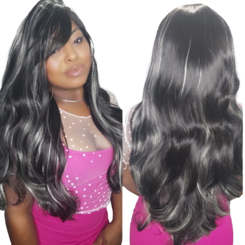 Peruca de cabelo de fibra com luzes em Oferta na Shopee