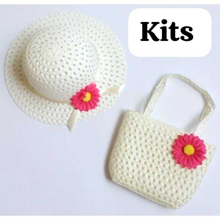 Kit Chapéu + Bolsinha Conjunto de Praia Infantil Moda Verão Praia em Oferta na Shopee