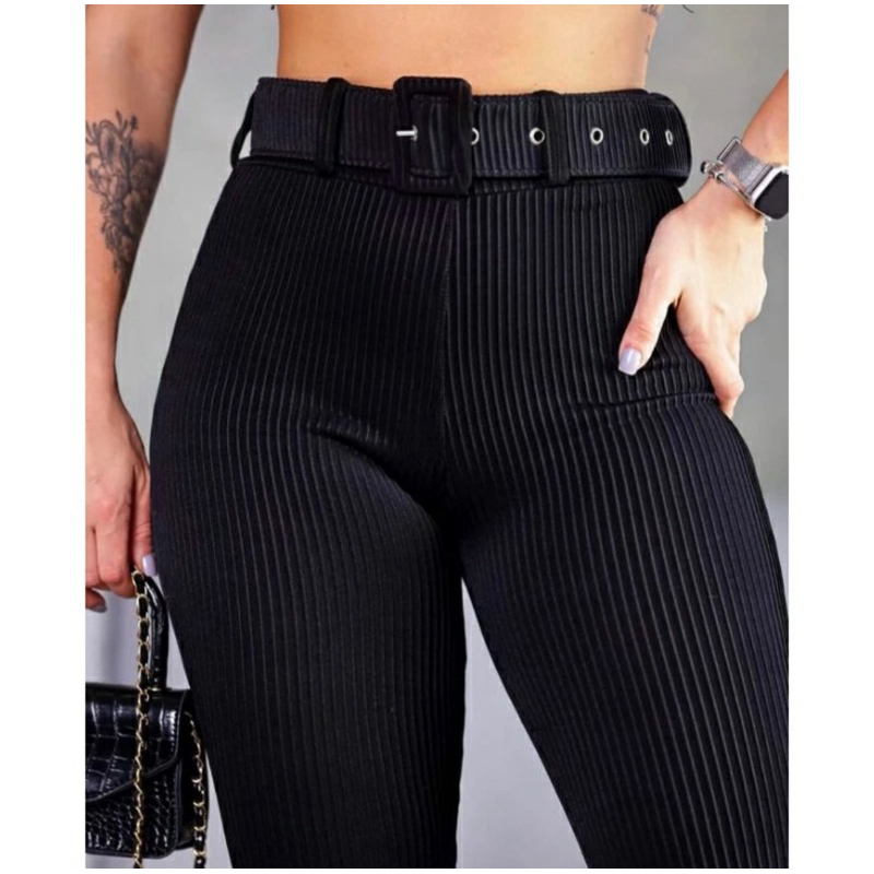 Calça confort skinny com cinto modeladora em Oferta na Shopee
