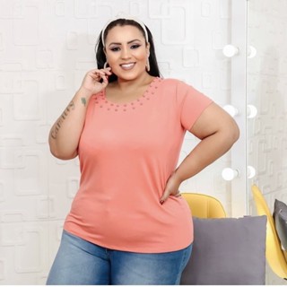 Blusa Gola Redonda e Pérola Simples Plus Size Qualidade