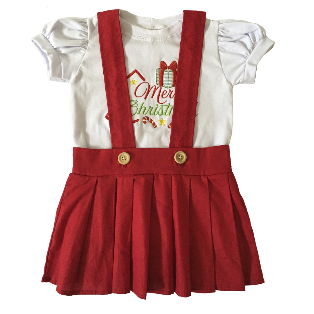 Conjunto Natalino Infantil Feminino Jardineira Camiseta Natal Bebê Menina – 2 Peças