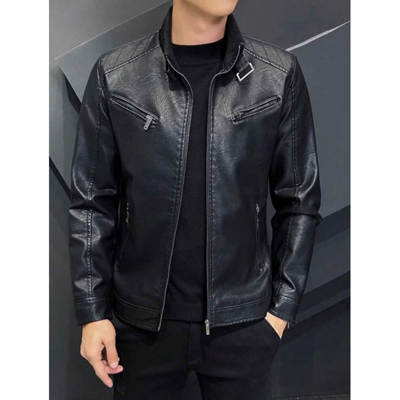 Jaqueta De Couro Masculina Slim Fit Casual Luxo em Oferta na Shopee