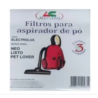 SACO FILTRO PARA ASPIRADOR DE PÓ ALLCLEAN COMPATÍVEL COM ELETROLUX (MODELO: NEO/LISTO/PET LOVE)