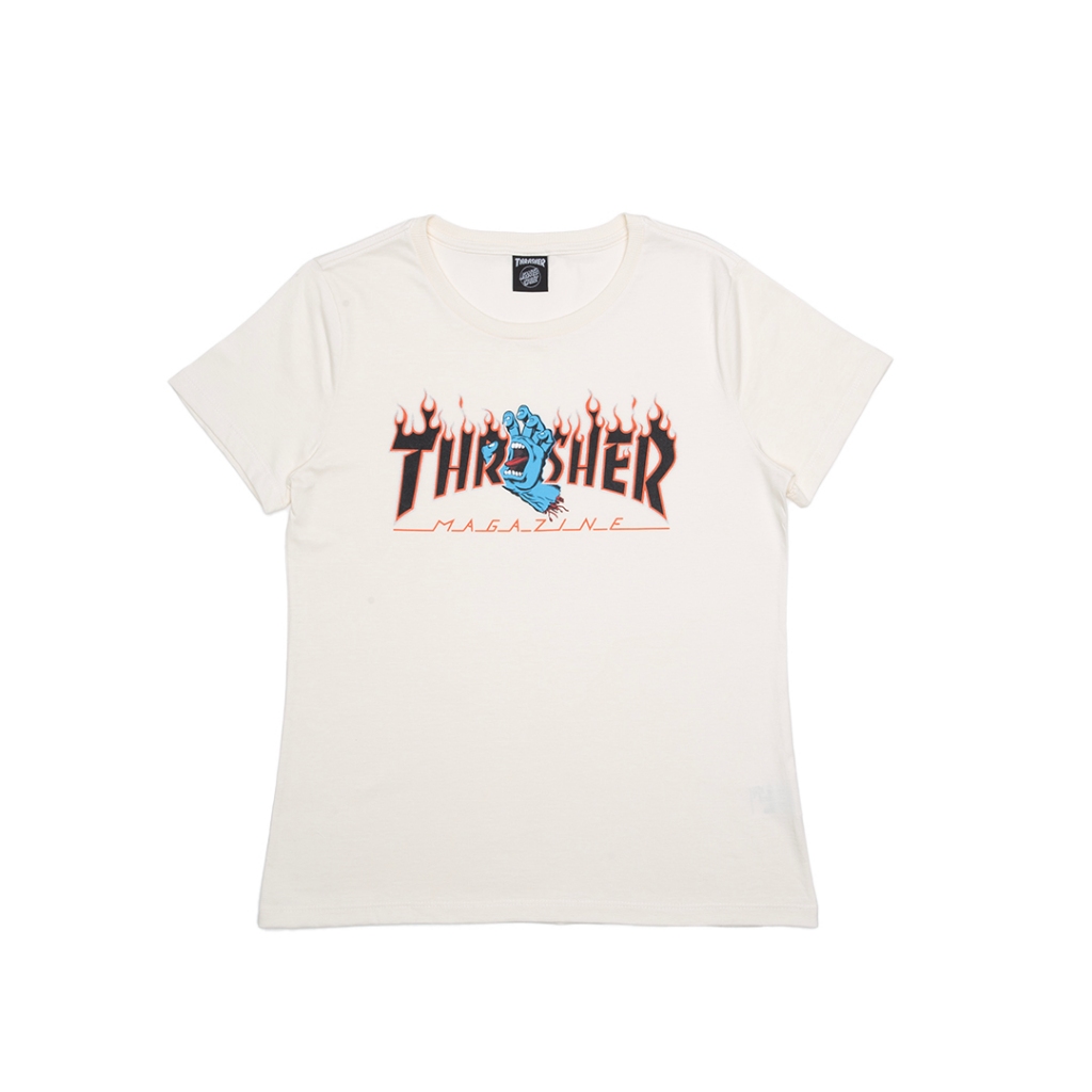 Camiseta Feminina Thrasher Screaming Hand Logo Collab Santa Cruz x Thrasher Off White