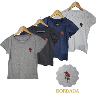 Kit 2 Blusas Baby Look Feminina Bordada