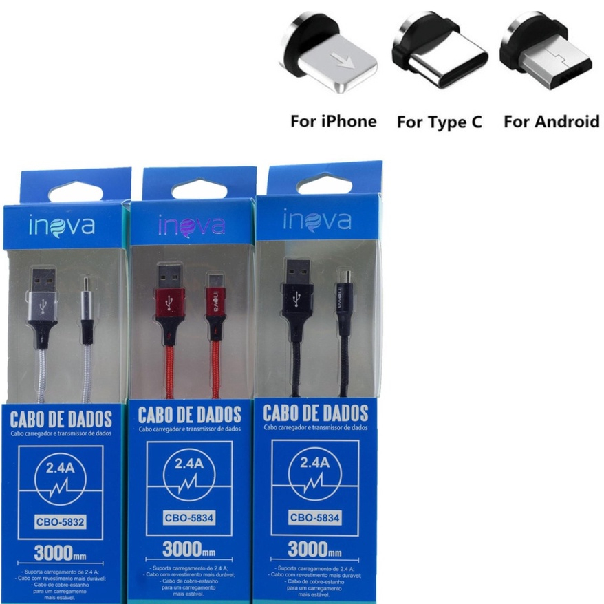 Cabo V8 3 Metros Cabo Micro USB Turbo OU Cabo iphone 3 Metros Cabo 3 Metros Para Carregador Cabo Inova Cabo Original