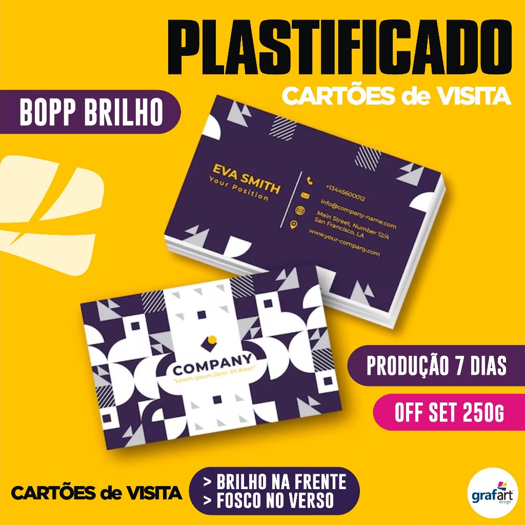 250 Cartões de Visita Plastificados Produção 7 Dias Cartão de Visita Personalizado Laminado BOPP Brilho