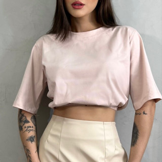 Cropped Algodão Cropped Basico Cropped Confortável Mangas Alongadas Elástico na Cintura 100% Algodão