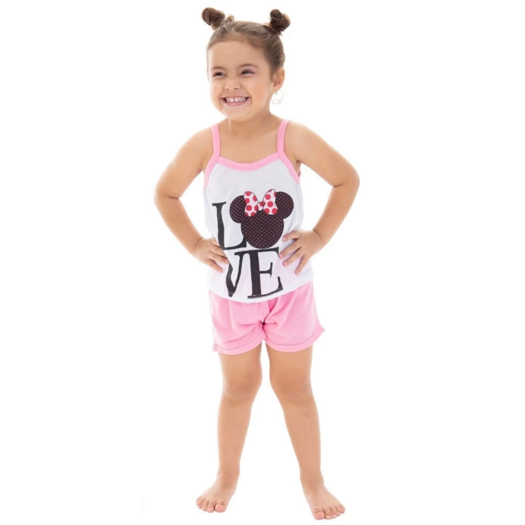 Baby Doll Infantil Feminino Malha Pijama Verão Roupa de Dormir Short Doll Alcinha Confortável Traje para Dormir.