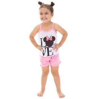 Baby Doll Infantil Feminino Malha Pijama Verão Roupa de Dormir Short Doll Alcinha Confortável Traje para Dormir.